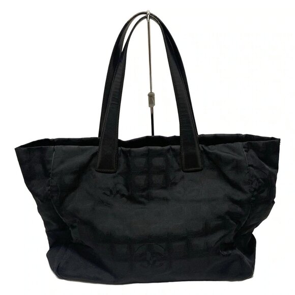 Auth CHANEL New Travel Line Tote MM - Black Nylon Jacquard Leather Tote Bag - Picture 3 of 13